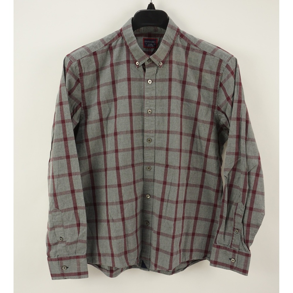 UNTUCKit Flannel Button Down Shirt Men's Large Gray Purple Check Long Sleeve
